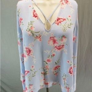 Long Sleeve Blue Floral Blouse